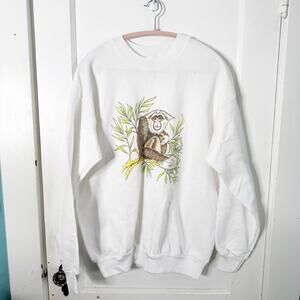 VTG Hanes Monkey Art Bradrick Sweatshirt White Crewneck Unisex Fit Size Large L